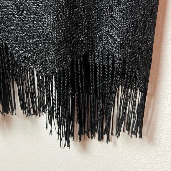 Vintage Y2K Black Net Fringe Long Dress with Tie Back Whimsigoth Hippie Size L - Picture 3 of 8